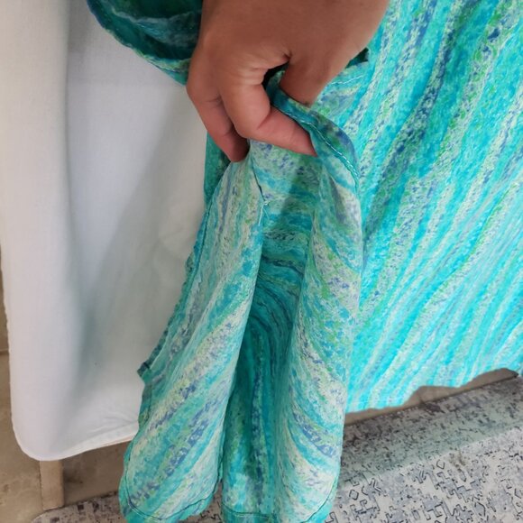 Woman Blue Green Multicolor Scoop Neck Long Dress - Picture 11 of 11